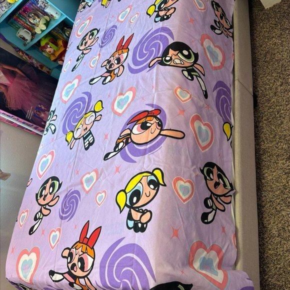 FULL SIZE POWERPUFF GIRLS FLAT SHEET AND PILLOW CASE - Picture 3 of 11